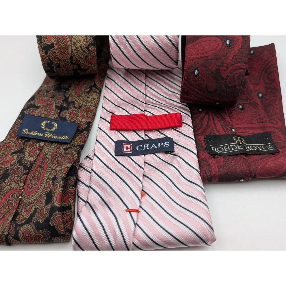 Chaps Tie Lot Of 3 Brand Mix  Striped Pink Silver, Red Black , Rhode Royce